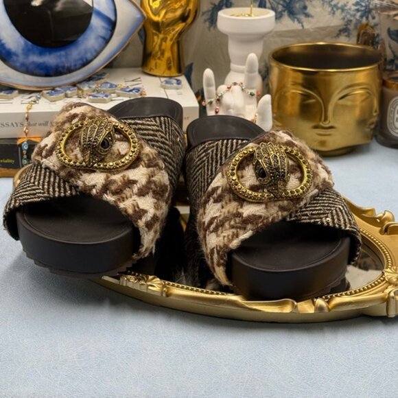 🆕 KURT GEIGER LONDON 🧿 NWOB Chelsea Drench Cross Strap Sandal, Brown Sz US 7 - Picture 13 of 16